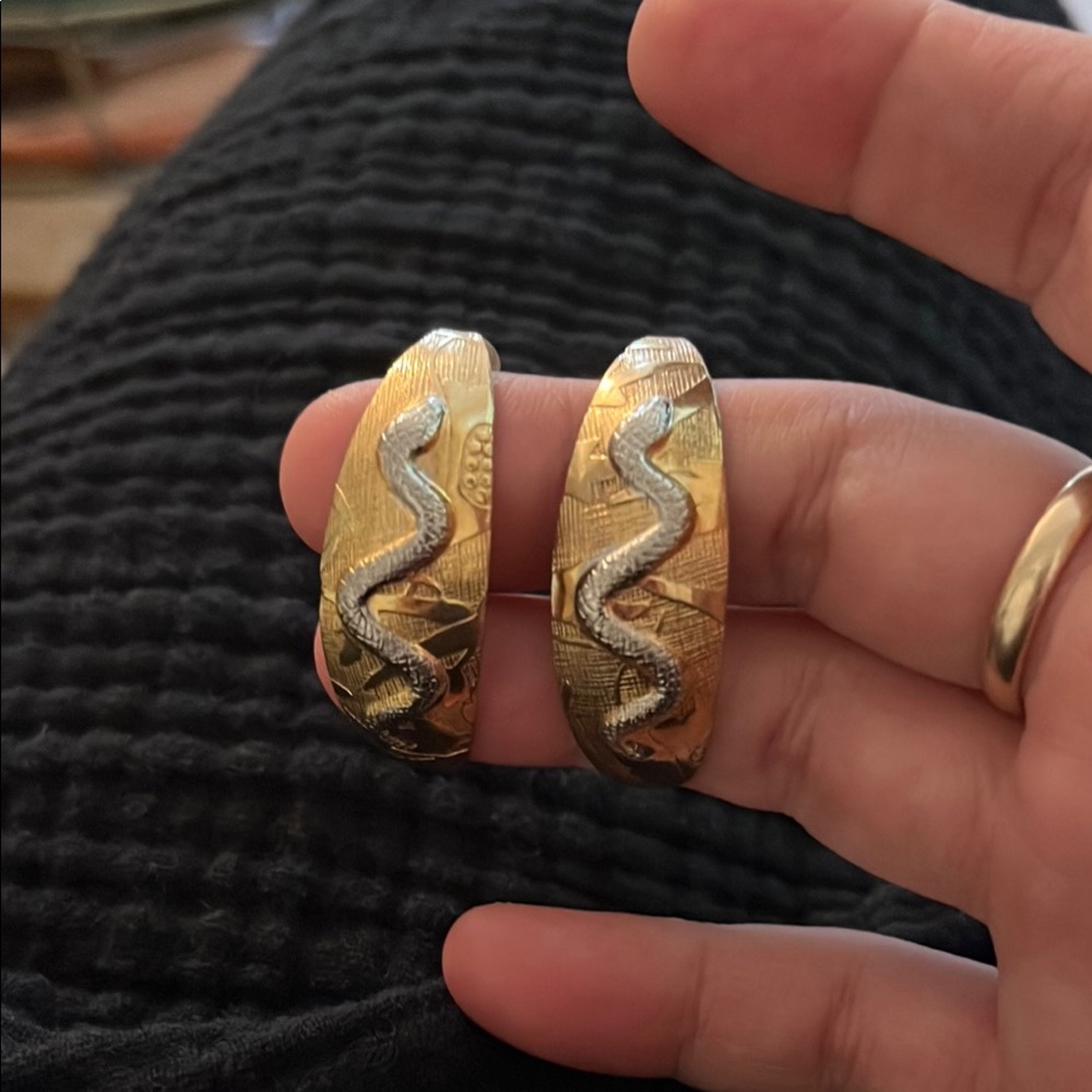 030 Gold and Silver Textured Earrings vintage with snakes